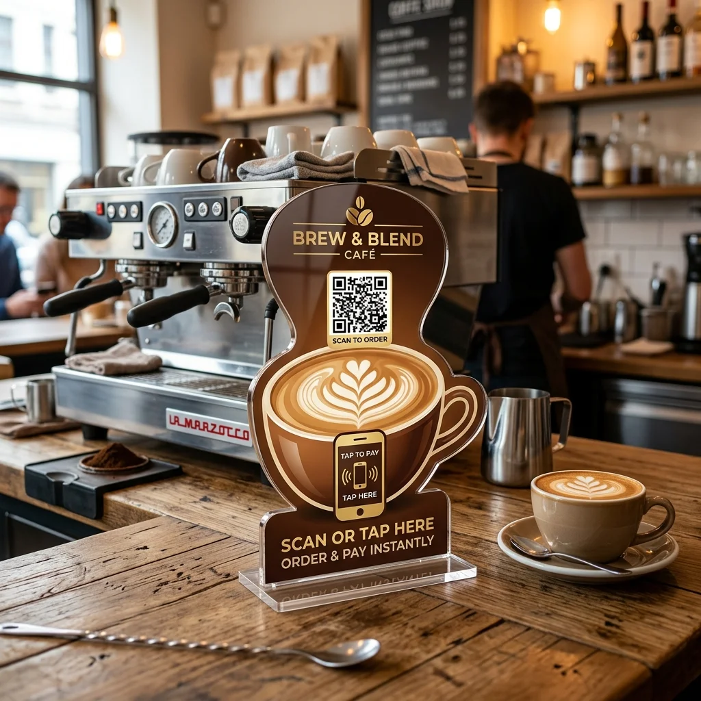 Cafe Coffee Cup Shaped NFC QR Standee